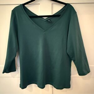 Gap Double V-Neck 3/4 Sleeve Tee - Teal - XL